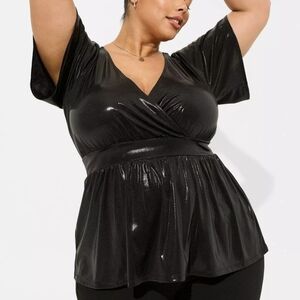 Torrid Surplice Peplum Blouse in liquid black